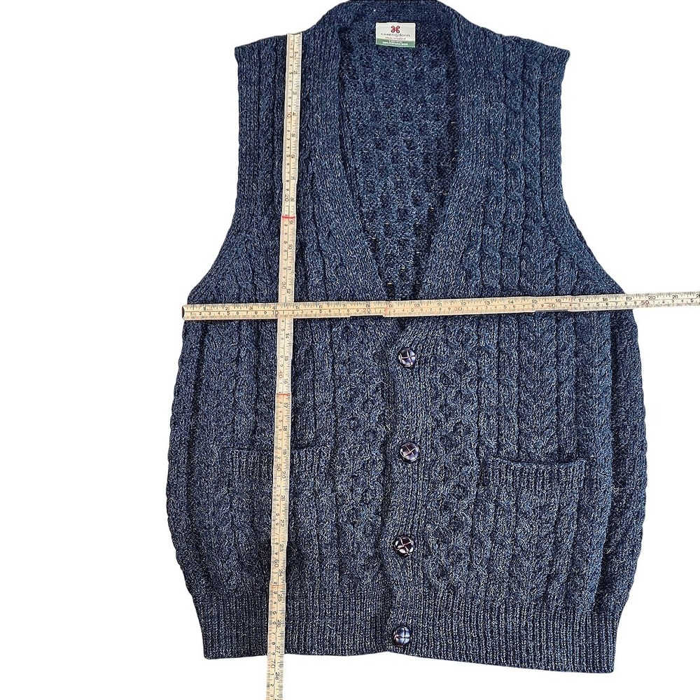 Carraig Donn Womens Wool Cable Knit Cardigan Vest Gray Size L Made in Ireland - Picture 6 of 8